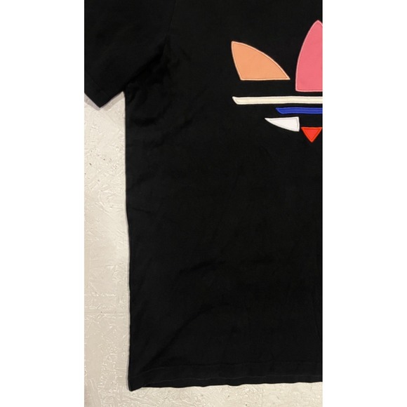 Adidas Mens Embroidered Trefoil Shirt Size Large Black Shattered Rainbow - Picture 3 of 11